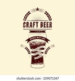 Craft beer label. Vintage grunge style beer poster. Vector illustration.