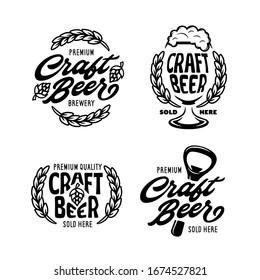 Craft beer labels set. Beer related design elements for prints, posters, advertising logo templates. Vector vintage illustration.