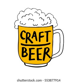 Craft beer lettering in a glass pint hand drawn sketch colored
