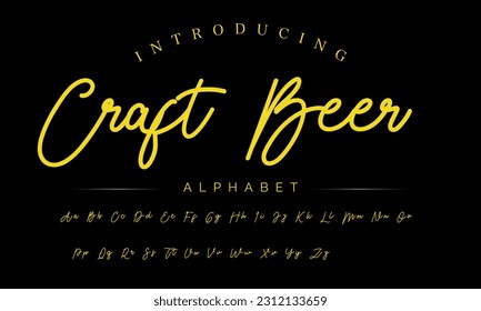 Craft Beer Lettering signature font isolated on grey background. brus style alphabet. Vector logo letters.