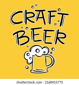 CRAFT BEER LIGHT Tasty Drink In Mug With Foam And Handwritten Text Good Beer Hand Drawn Cartoon Vector Illustration Set