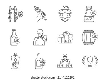 craft beer line icon represent beer brewing process with ingredient.