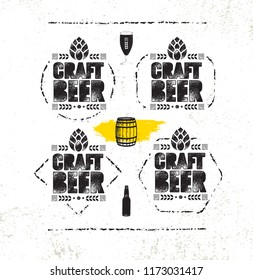 Craft Beer Local Brewery Artisan Creative Vector Sign Concept. Rough Handmade Alcohol  Banner. Beverage Menu Page Design Element On Organic Texture Background