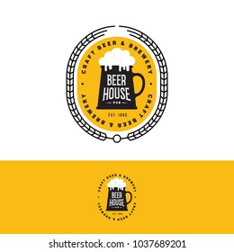 Craft beer logo. Brewery emblem on yellow background.