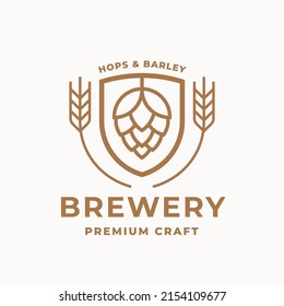 Craft Beer Logo Design. Micro Brewery Icon. Beer Label Badge. Premium Hops And Barley Brewing Company Symbol. Vector Illustration.