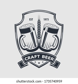 Craft Beer logo design template with Beer mugs. Vector illustration