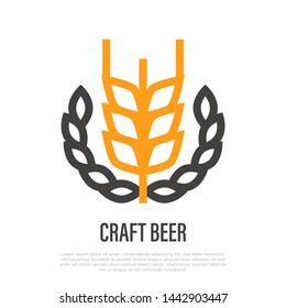 Craft beer logo. Emblem with wheat. Thin line icon. Modern vector illustration.