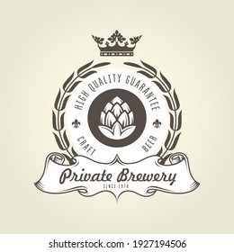 Craft beer logo with hop - vintage emblem of private brewery