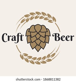 Craft beer logo with beer hop and wheat on white background