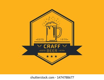 Craft beer logo icon  emblem design. Rough Handmade Alcohol Banner. badge isolated on white background vector illustration