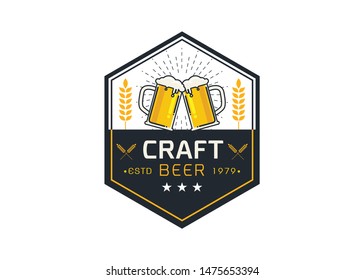 Craft beer logo icon  emblem design. Rough Handmade Alcohol Banner. badge isolated on white background vector illustration