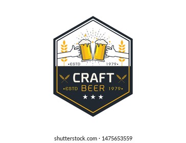 Craft beer logo icon  emblem design. Rough Handmade Alcohol Banner. badge isolated on white background vector illustration