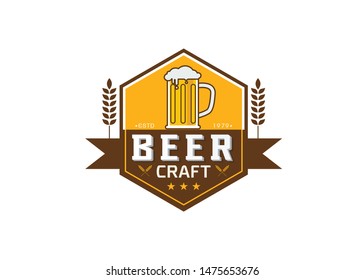 Craft beer logo icon  emblem design. Rough Handmade Alcohol Banner. badge isolated on white background vector illustration