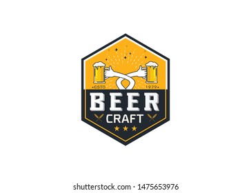 Craft beer logo icon  emblem design. Rough Handmade Alcohol Banner. badge isolated on white background vector illustration