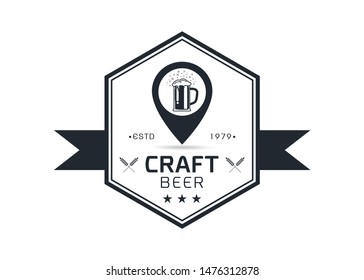 Craft beer logo icon  emblem design. Rough Handmade Alcohol Banner. badge isolated on white background vector illustration