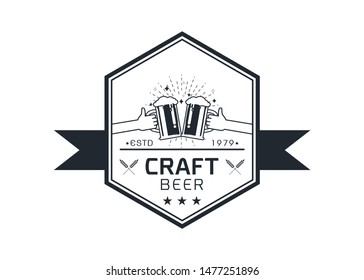 Craft beer logo icon  emblem design. Rough Handmade Alcohol Banner. badge isolated on white background vector illustration