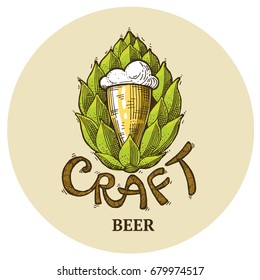 Craft beer logo, lettering vector illustration hop, emblem design