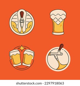 logo de cerveza artesanal con cerveza de barril, cerveza de barril con espuma y estribillo de celebración en estilo plano. 