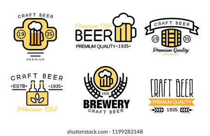 Craft beer logo set, vintage brewery premium quality labels, badges for beer house, bar, pub, brewing company vector Illustration on a white background