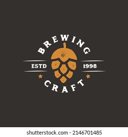 Craft beer logo- vector illustration of hops, emblem design on black background.