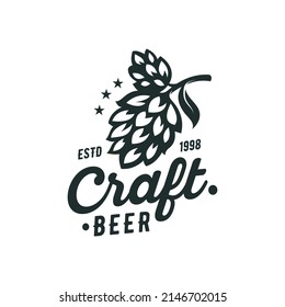 Craft beer logo- vector illustration of hops, emblem design on white background.