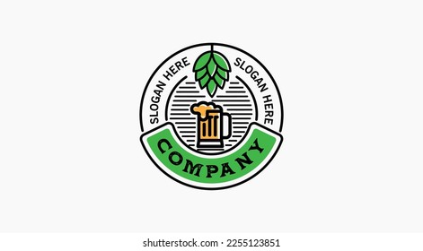 Craft beer logo- vector illustration, emblem brewery design on dark background. Beer vector stamp logo