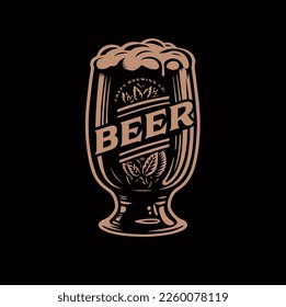 Bierlogo, Vektorgrafik, Brauereilogo auf dunklem Hintergrund. Pub Retro-Logotyp. Handwerksbrauerei