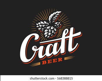 Craft beer logo- vector illustration hop, emblem design on black background.