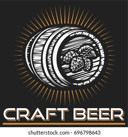 Craft beer logo- vector illustration, emblem brewery design on dark background.