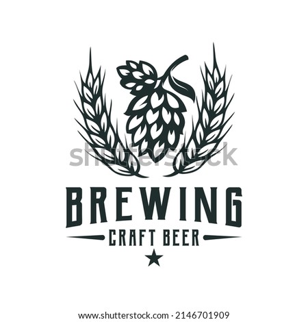 Craft beer logo- vector illustration of hops, emblem design on white background.