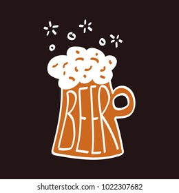 Craft beer mug with foam. Sketch vector illustration