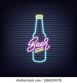 Craft Beer. Beer neon sign. Neon glowing signboard banner design