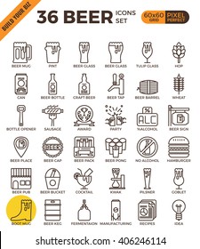 Craft Beer pixel perfect outline icons modern style for mobile app