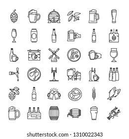 Iconos perfectos para los píxeles de Craft Beer en el estilo moderno aislado en fondo blanco. Un gran conjunto de iconos sobre el tema de la cerveza, su producción y uso en formato vectorial.