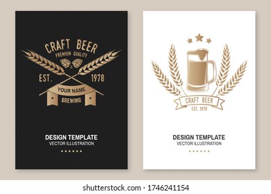 Craft Beer poster, flyer, template, card. Vector illustration. Vintage design for bar, pub and restaurant business. Coaster for beer.