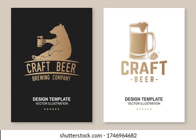 Craft Beer Poster, Flyer, Template, Card With Bear. Vector Illustration. Vintage Design For Bar, Pub And Restaurant Business. Coaster For Beer.