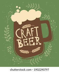 Craft beer poster with mug and foam. Vector illustration