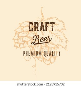 Craft beer poster. Vector pub template with hops and wheat.