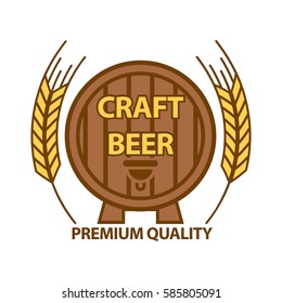 Craft beer with premium quality barrel logotype on white.