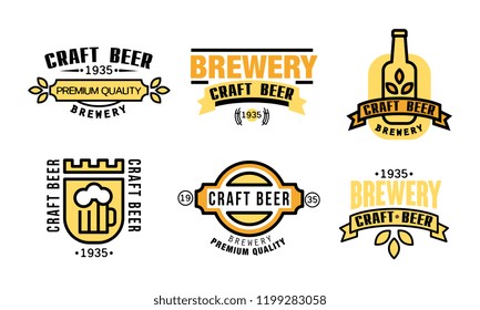 Craft beer premium quality logo set, vintage brewery labels vector Illustration on a white background