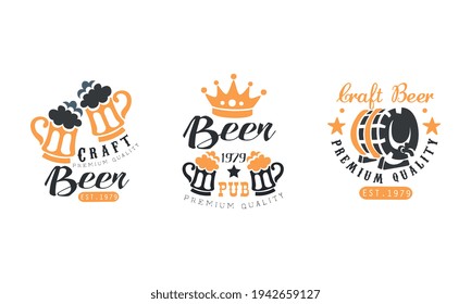 Craft Beer Premium Quality Logo Templates Design Set, Brewing Company, Pub, Bar Vintage Labels Vector Illustration