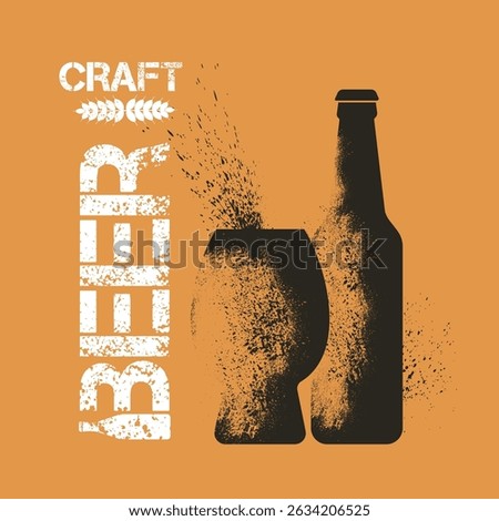 Craft beer, pub banner, spray design, splashes. Beer bottle, glass, vintage style, lager, drink party