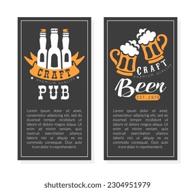 Craft Beer and Pub Flyer Design with Bottle and Mug Vector Template