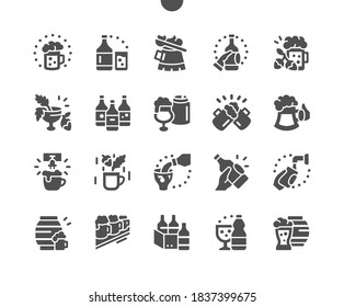 Craft beer. Pub food. Delicious beer snack. Glass of beer on the bar. Barrel of beer. Menu for restaurant and cafe. Vector Solid Icons. Simple Pictogram