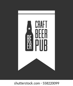 Craft beer pub logo concept isolated on dark background. Beer bottle silhouette. Brew pub sign vector illustration. Simple mono craft beer icon infographic pictogram. Brewery label artwork design.