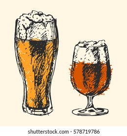 Craft beer and pub sketch vector illustration.