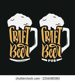 Craft beer pub typography. Vector vintage lettering illustration. Chalkboard design element for beer pub. Beer advertising.