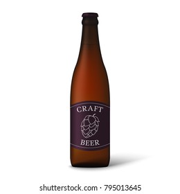 Craft beer. Realistic beer bottle isolated on white background. Vector illustration