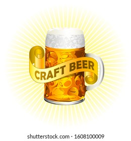 Craft beer realistic drawn icon. Design element for brewery industry or pub menu.