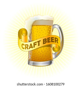 Craft beer realistic drawn icon. Design element for brewery industry or pub menu.